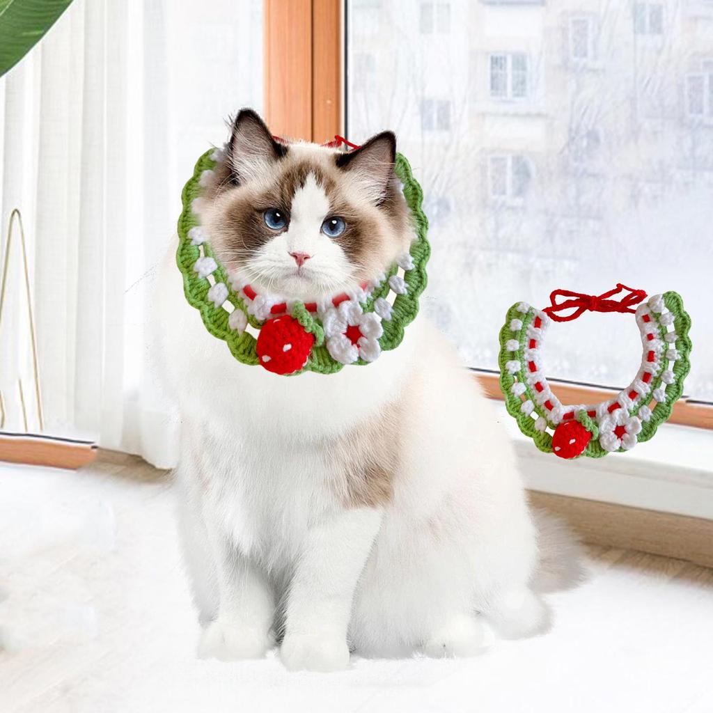 Knitted Cat Collar Handmade Cat Winter Scarf Bib Neckwear Adjustable for Outdoor Halloween Holiday Birthday Theme Party Walking