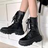 Women's Half High Boots Round Toe Middle Heel Biker Demi-season On Offer Large Size Warm Boot Hot New Rock Ladies Mid Calf Shoes