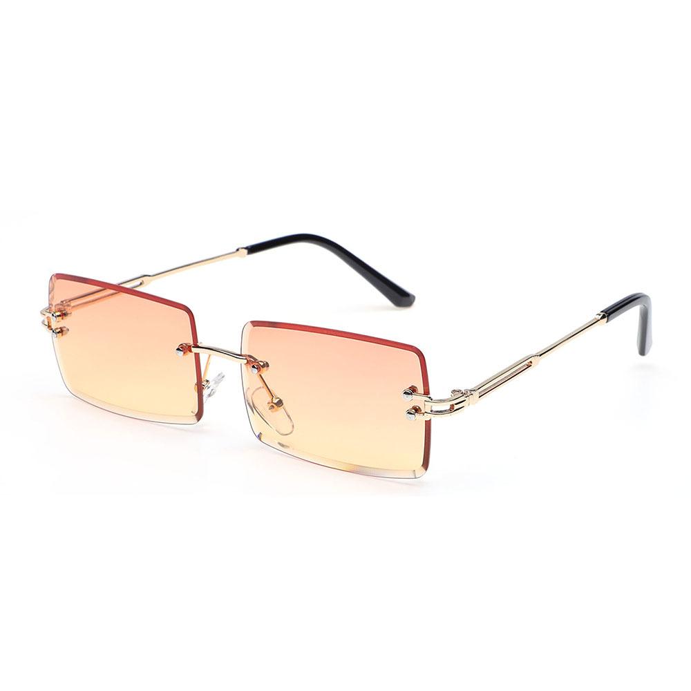 Retro Fashion Sunglasses Frameless Rectangle Gradient UV400 Women Summer Travel Metal Rimless