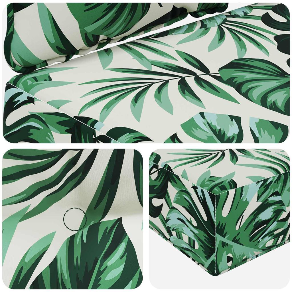 Outdoor Sofa Cushions 3 Pcs Leaf Pattern Polyester