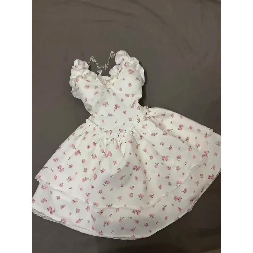 Women's Summer New White Floral Suspender Dress Wind Waist Thin Princess Tutu