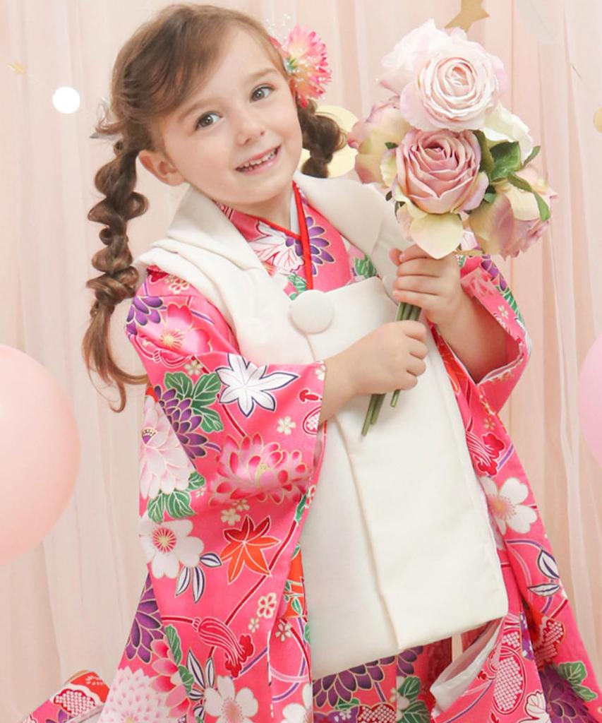 Shichigosan girls kimono plain full set 753 Yumemi peach purple [KYOETSU] [Kyoetsu] 3-year-old set, hifu, accessories, (5. flower, 90-100cm)