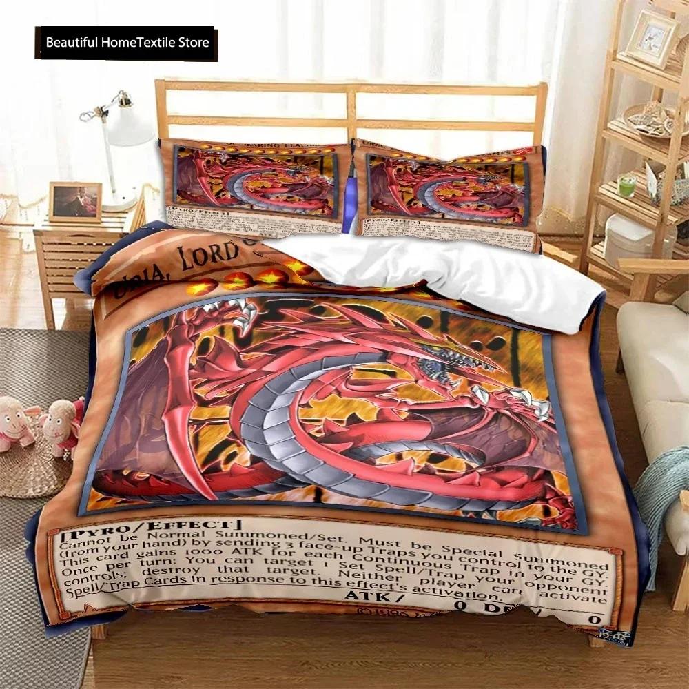 Luxury New 3D Print Anime Yu Gi Oh Card Duvet Cover Set Blue Eyes White Dragon Cartoon Bedding Sets King Size Cover Sets