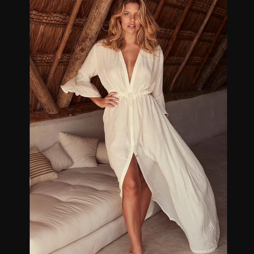 Ladies' Flared Sleeves Sexy V-neck Beach Dress Swimsuit Sunscreen Shirt