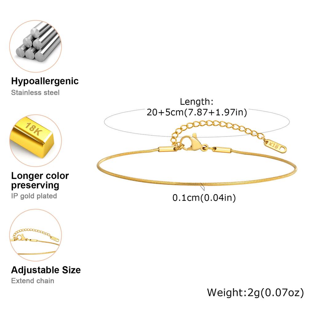Stainless Steel Snake Chain Anklet Bracelets for Women, Waterproof Foot Chain Anklets Gold Plated, Summer Beach Jewelry