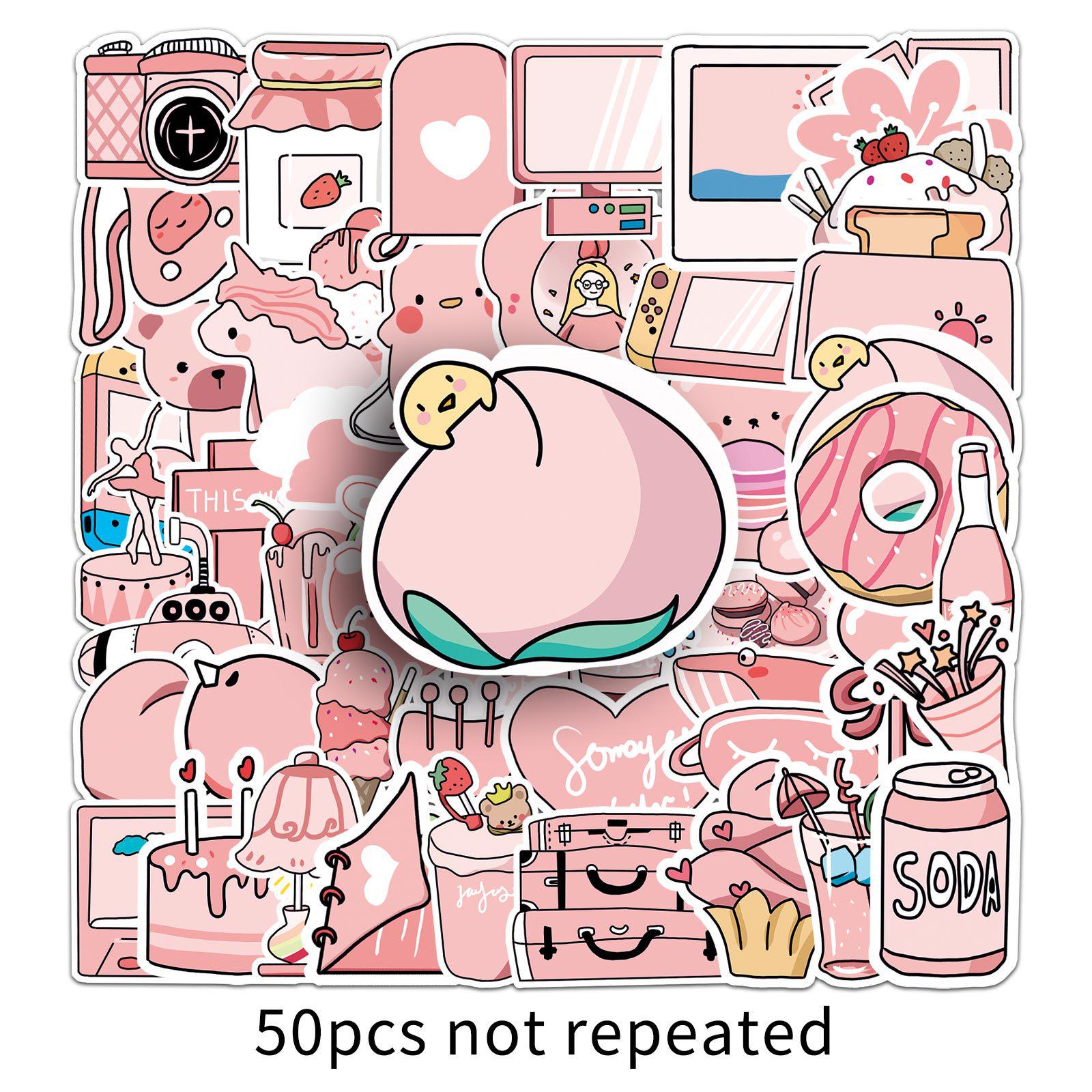 50 Pink Graffiti Fresh Cute Original Guka DIY Decoration Stickers for Milk Tea Cups or Suitcases (50 Sheets)