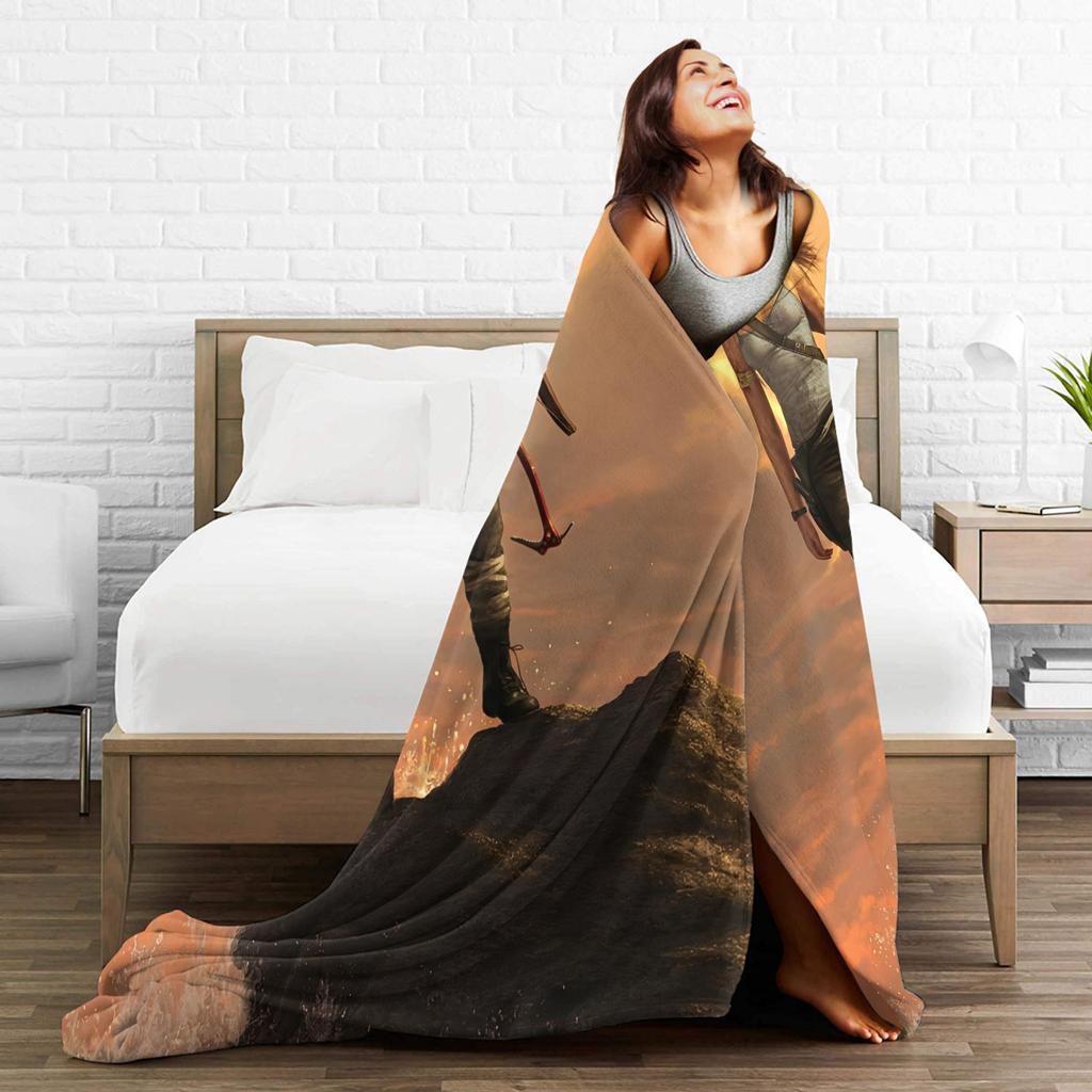Tomb-Raider Lara Croft Fashion Blanket Survival Video Game Flannel Vintage Breathable Throw Fashion Blanket for Bedding Lounge Winter Travel