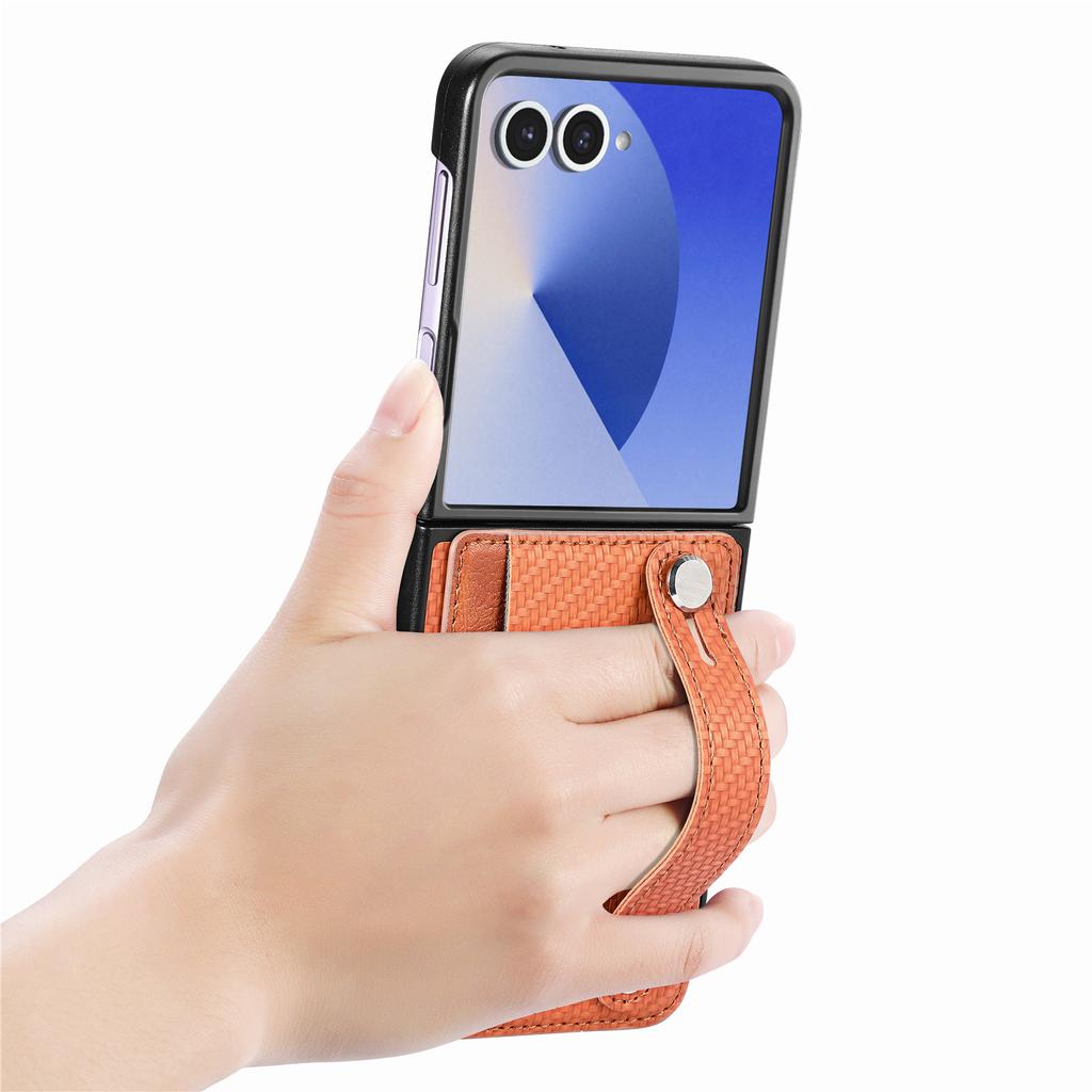 For Samsung Galaxy Z Flip7 5G Case Carbon Fiber Texture Leather Phone Back Cover with Card Holder