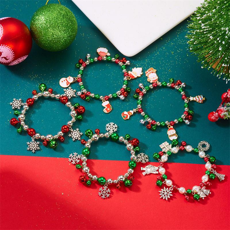 Christmas Colorful Beads Multi Element Pendant Bracelets For Women Santa Claus Snowflake Tree Bracelet Party Jewelry