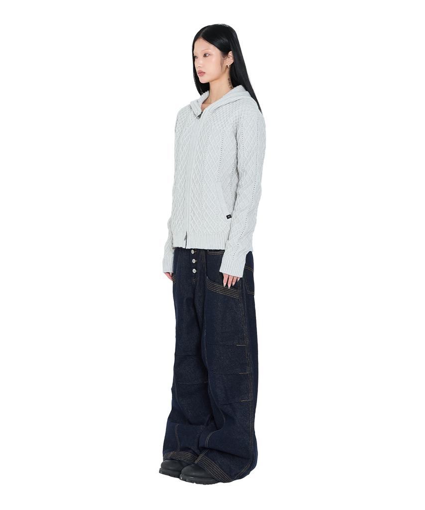 AAKAM Cable Knitted Zip-Up Hoodie (Gray)