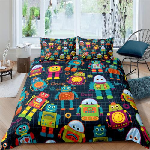 3D Robot Doona Quilt Duvet Cover Pillowcase Set Single Double Queen King Bedding