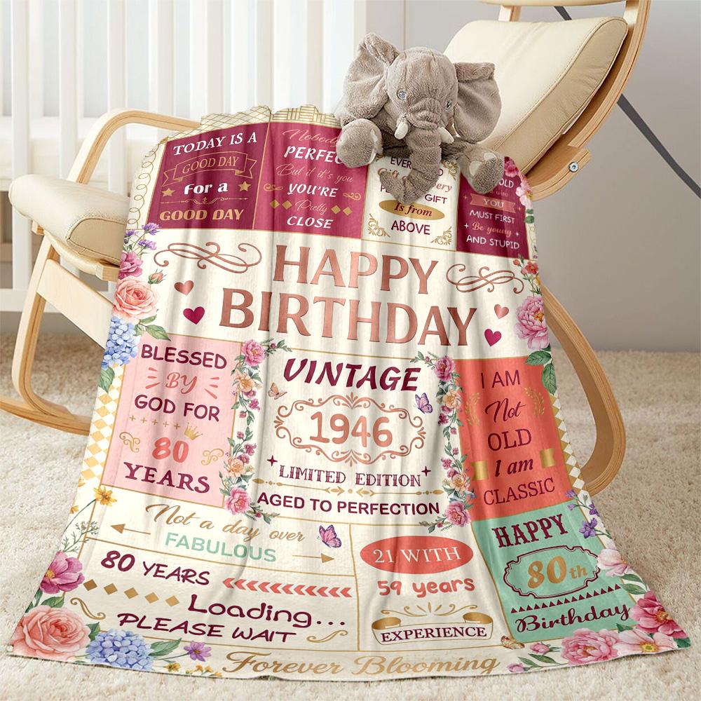 Vintage Birthday Celebration Blanket Soft Warm Cozy Perfect for Seaside Picnics Sofa All-Season Use Stylish Decor