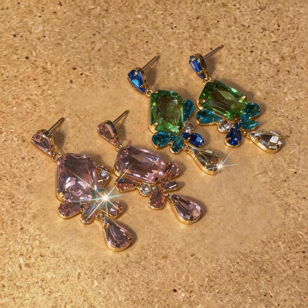 Silbernadel Diamantbesetzte Wassertropfen-Quadrat-Ohrringe - Eleganter & Exquisiter High-End-Stil