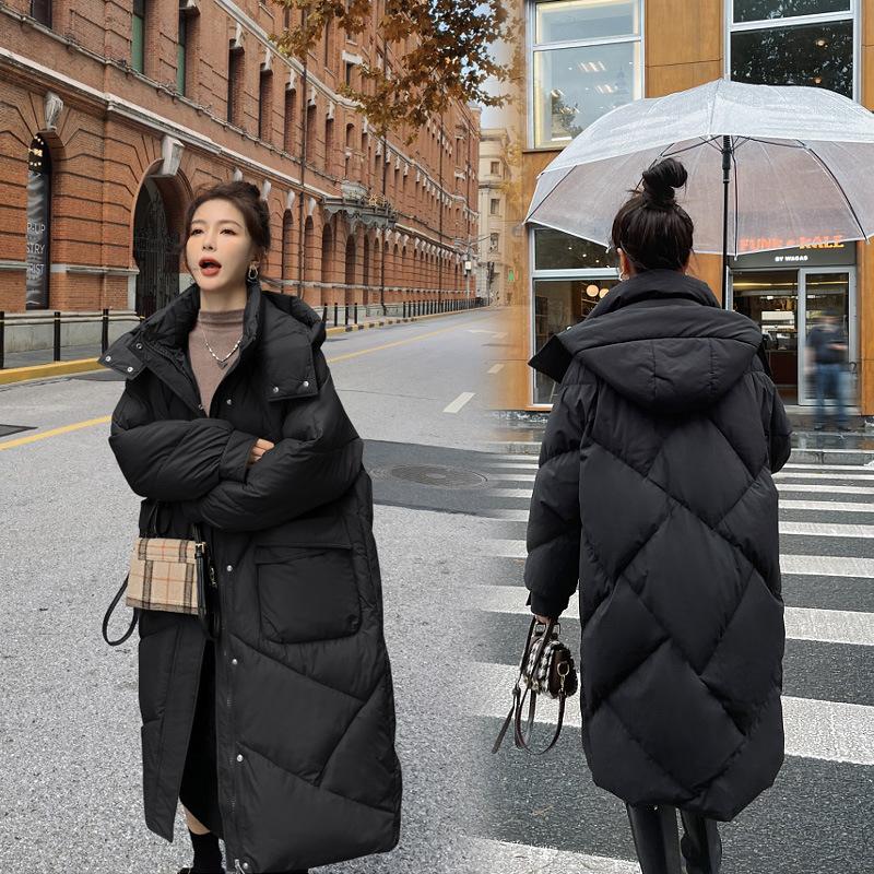 Winter New Loose Fashion Hooded Down Cotton-padded Jacket Women's Long Padded Over-the-knee Warm Coat Coat.