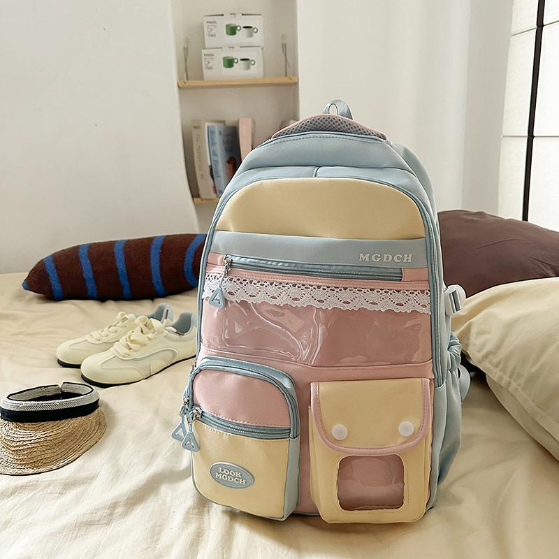 College Colorblock Schultasche Damen Reiserucksack Leichtgewichtiger Klassenrucksack