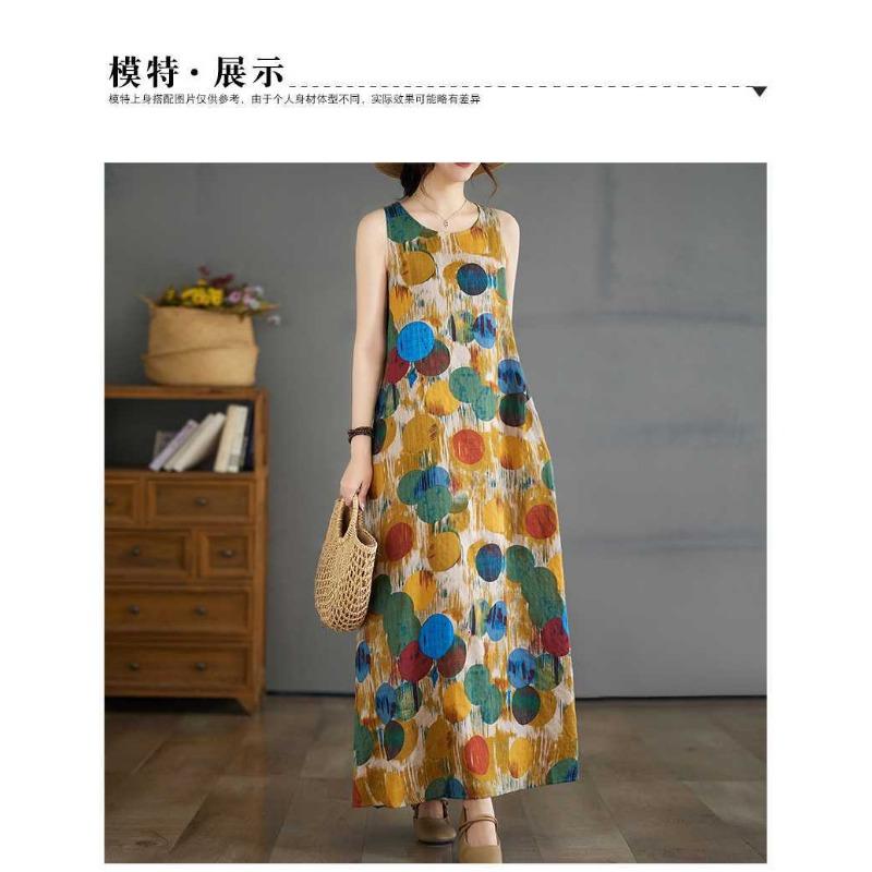 New Long Dresses Summer New Plus Size Sleeveless Round Neck Printed Dresses