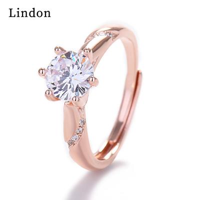 Lindon Classic Copper Alloy Zircon Ring Ladies Jewelry Wedding Promise Party Gift