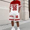 Summer Men's Casual Chicago Theme NO.32 Short Sleeved T-shirt and Shorts Set Round Neck Short Sleeved T-shirt Shorts Set