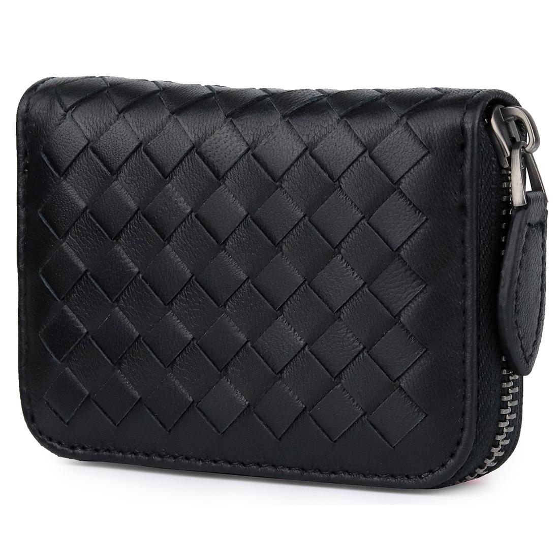 Cross-border genuine leather card bag, women s sheepskin woven large-capacity organ, ID change bag, multi-card women s card bag. чёрный