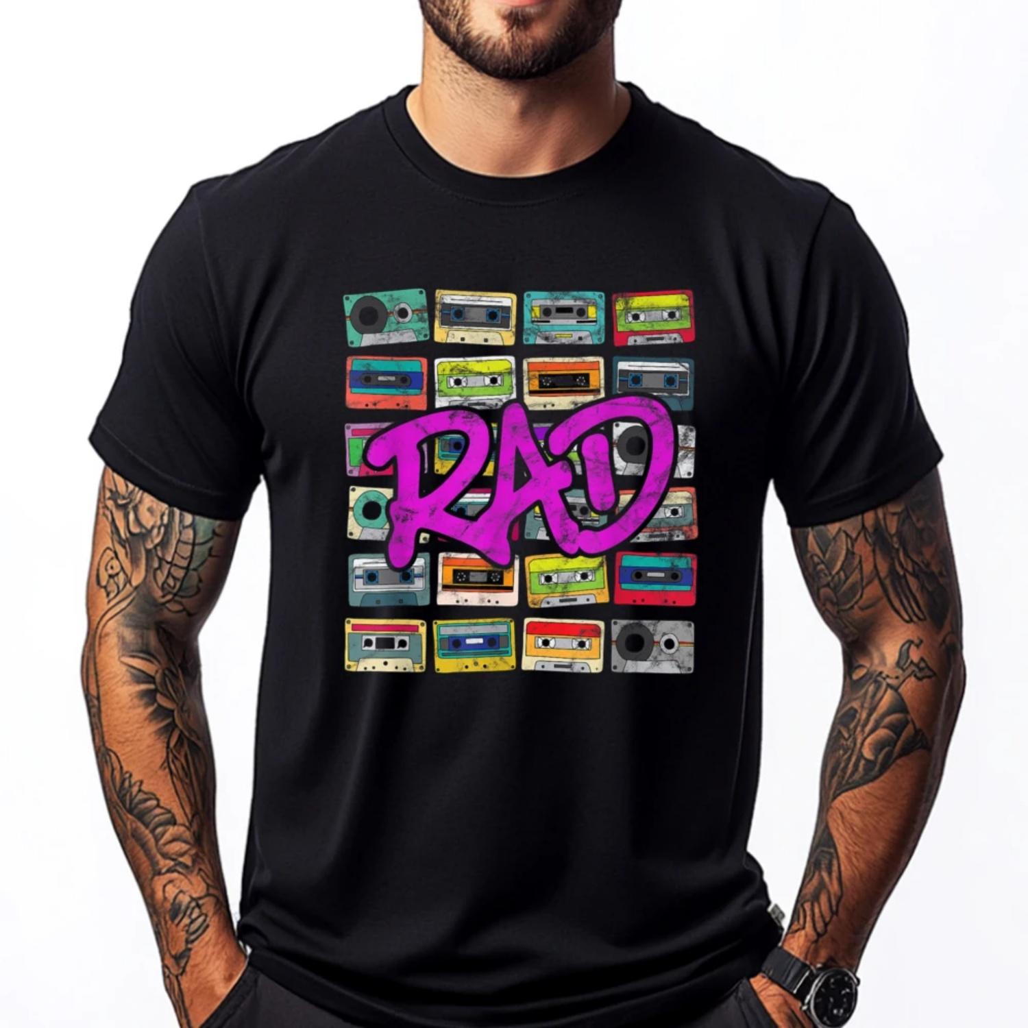 

Retro 80s Totally Rad 1980s Cassette Eighties Graphic Tee Cotton Harajuku Mother s Day Street Wear T Shirt T Shirts S чёрный