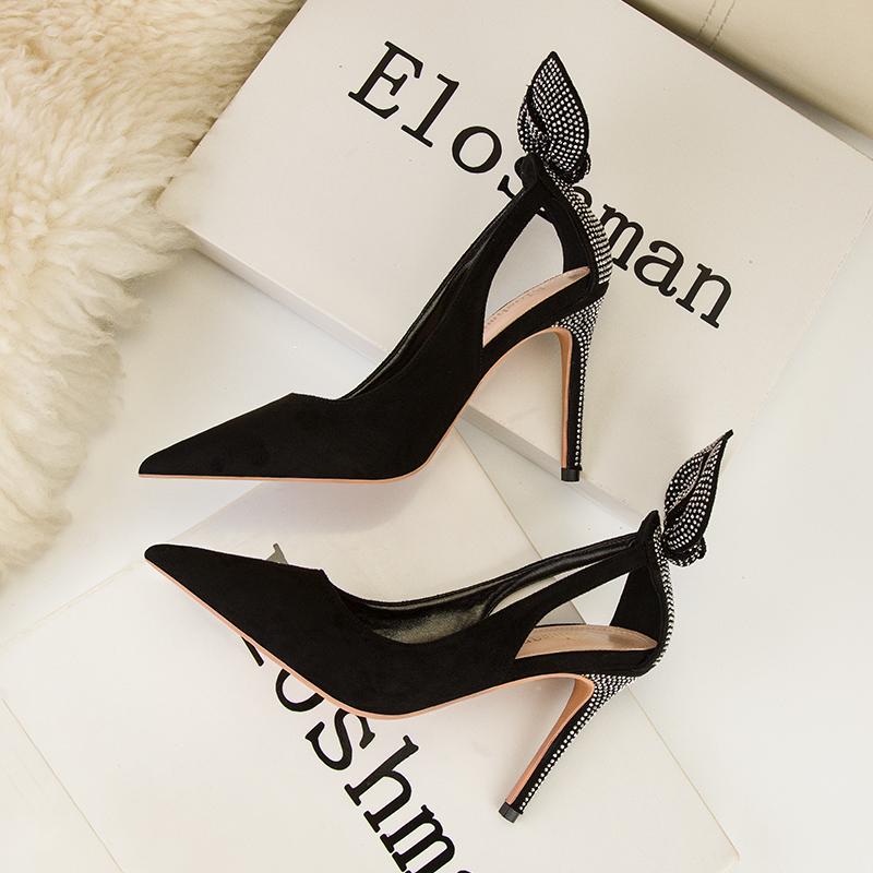Fashion Women's High Heels 2025 Suede Stilettos Bow Detail Black Pointed Toe Pumps Sexy Temperament Footwear for Special Occasions