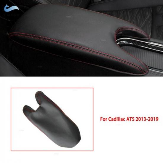 Black Leather+Red Line Center Console Armrest Cover  For Cadillac ATS 2013-