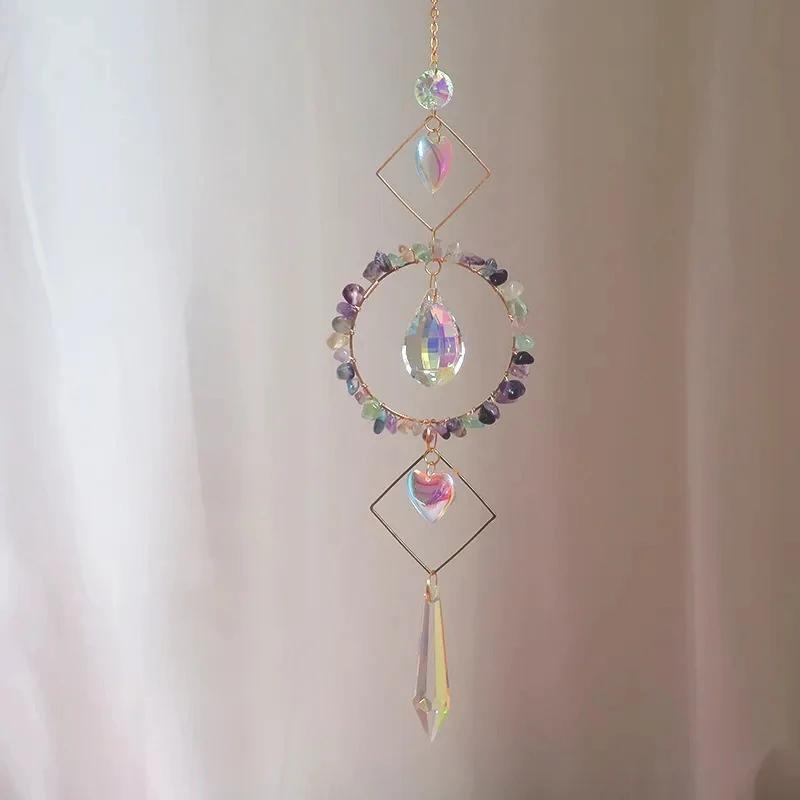 Crystal Sun Catcher Hanging Pendant Wind Chimes Chakra Artificial Agate Raw Stone Crystal Stained Glass Home Window Decoration