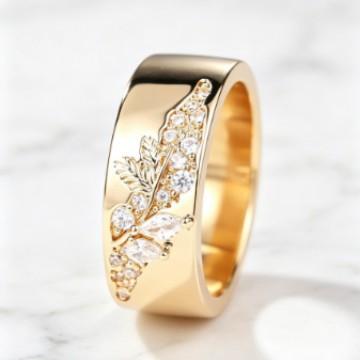Exquisite Plant Textured Design Sparkling Synthetic Zirconia Wide Ring for Women Elegant Wedding Anniversary Jewelry Accessories