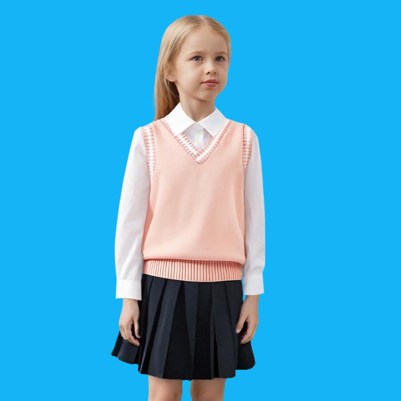 100% Cotton Teenage Kids Knit Vest Boys & Girls School Uniform Sweater Vest V-neck Pullover Preppy Style Children Top Clothes