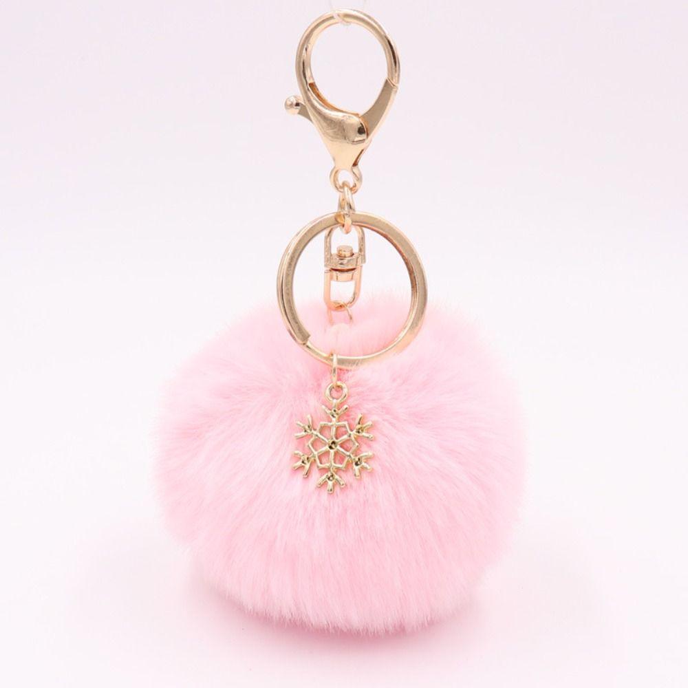 Snowflake Fur Ball Key Chain Bag Charm Plush Ball Keyring Fashion Pompom Pendant  Women Girls