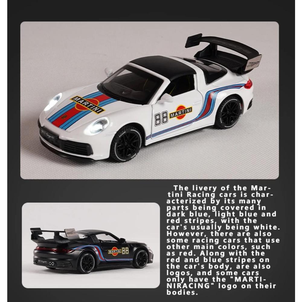 1/32 Porsche 911 Targa 4S Martini Racing Edition Sports Car Alloy Diecast Model Car High Simulation Ornament Decorations Present