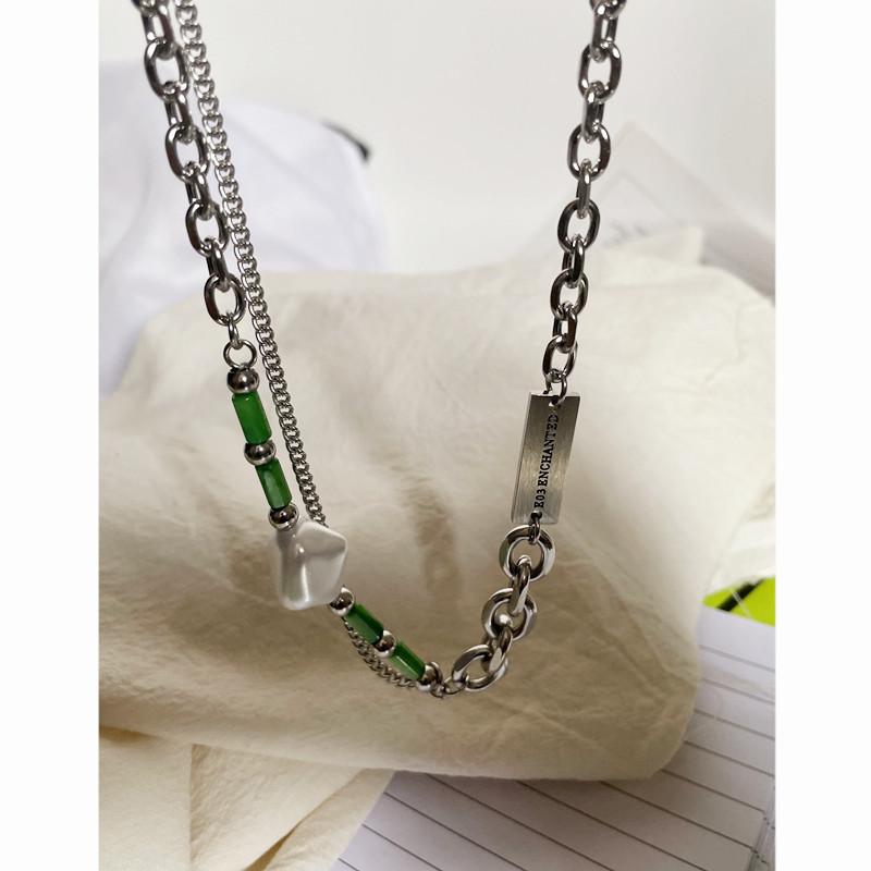 Retro Geometric Stainless Steel Necklace With Multilayer Design For Men And Women