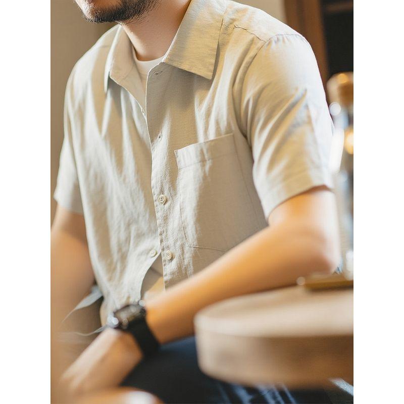 Old Money Style Lightweight Loose Pure Linen Short-Sleeve Shirt for Men, Summer Thin Jacket, Export Men's Casual Shirt