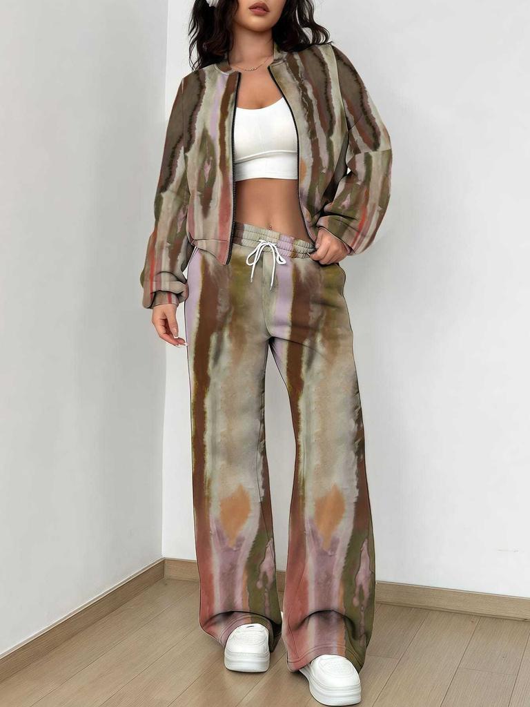 Color Tie-dye Autumn and Winter New European and American Women's Clothing Striped Printing Suit Women
