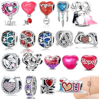 Charms Copper Original Red Zircon Heart Love Couples Infinite Beads Fit Bracelet Women Jewelry Diy Valentine'S Day Fine Gift