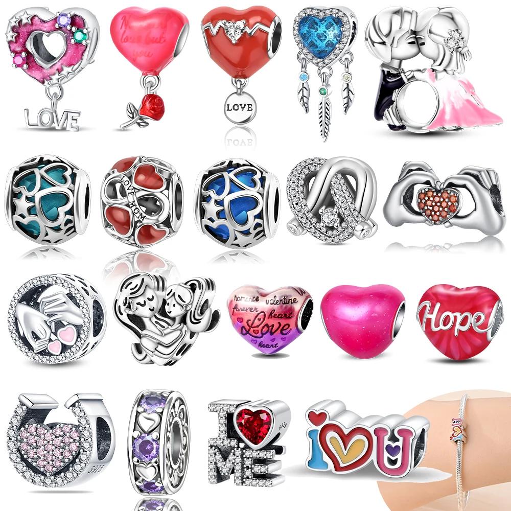 Charm Bead Charms copper Authentic Red Zircon Heart Love Couples Infinite Bead Charms Compatible With Bracelets Women Jewellery Diy Valentines Day Fi