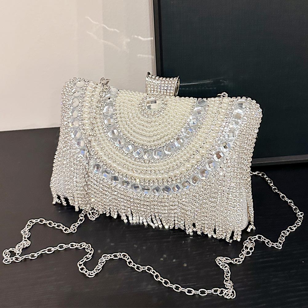 

Женская сумка-кисточка со стразами через плечо на цепочке, металлическая застежка-кнопка, сумка-слинг, роскошная сумка-саквояж, женская свадебная клубная сумка серебряный