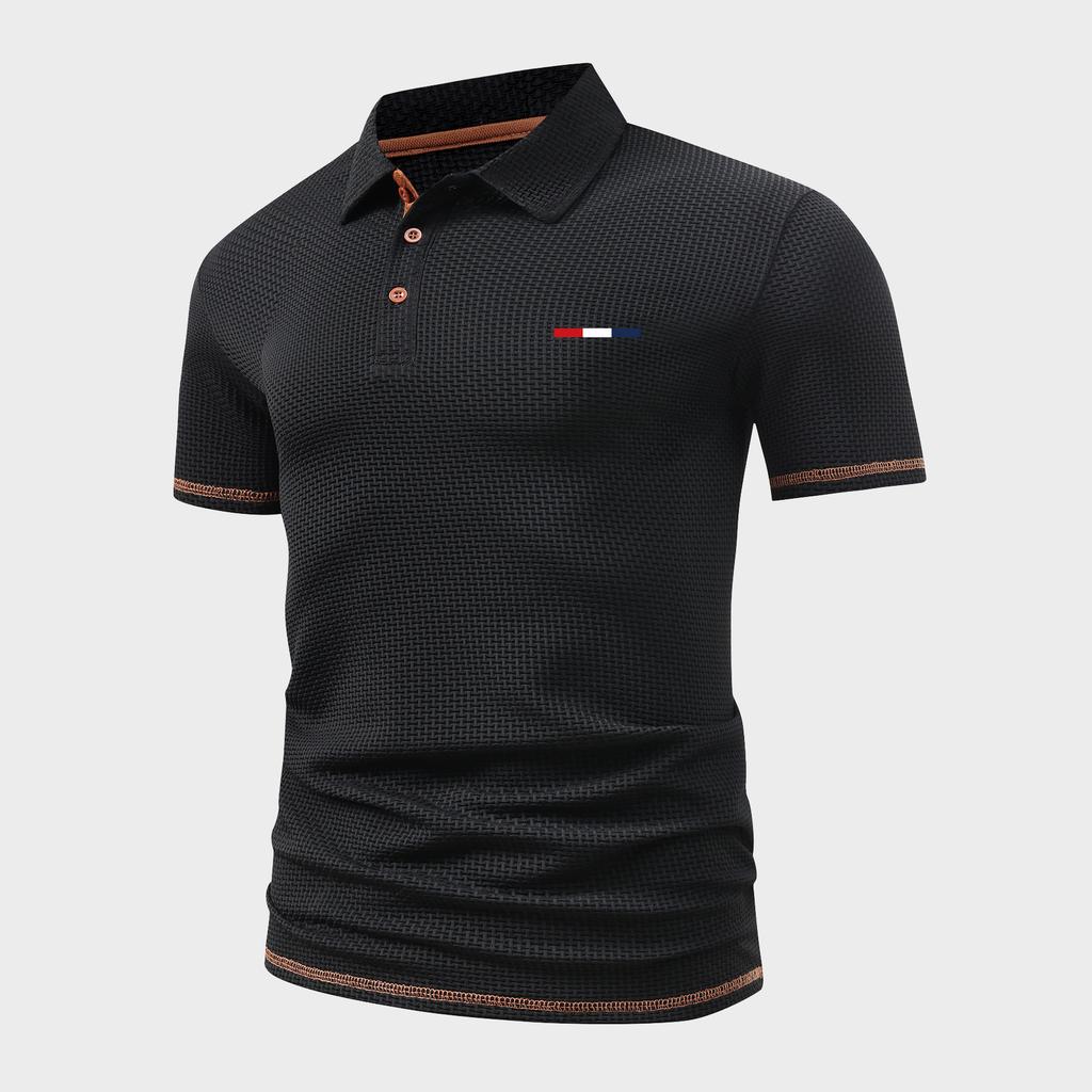 Men's Casual Short Sleeve Waffle Polo with Flag Print