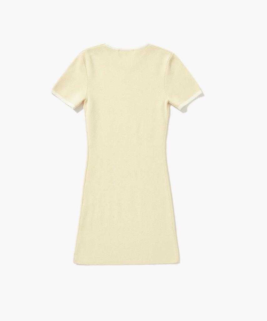 Plack Woman Ribbed Knit Mini Dress Light Yellow
