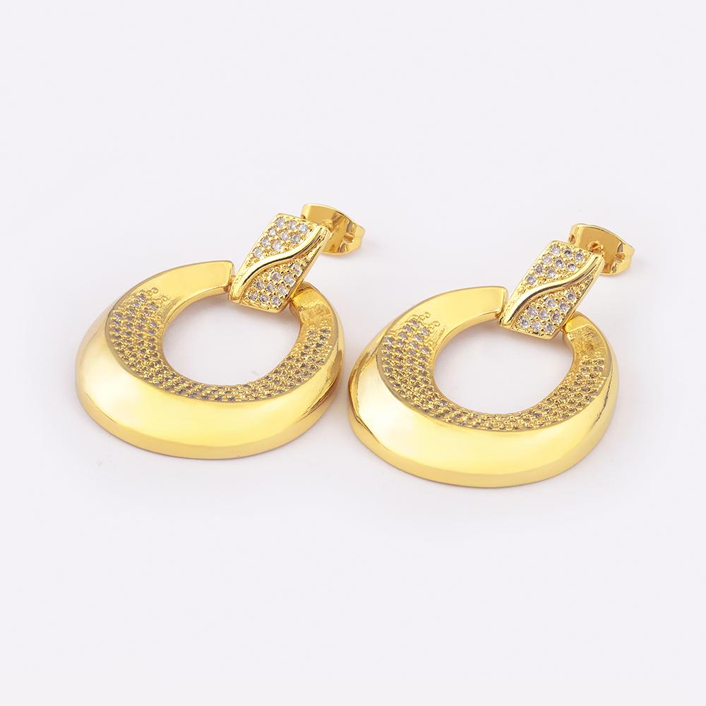 Nidin New Arrival Trendy Round Shape Hollow Design Charm Earrings For Women Inlaid Shiny Crystal Zircon Ear Jewelry Accessories