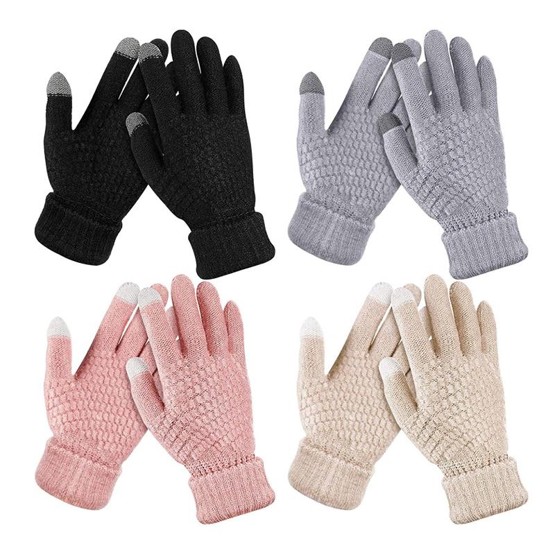 Winter Touchscreen Handschuhe Damen Herren Warm Stretch Strick Fäustlinge Imitatwolle Vollfinger Guantes Häkeln Luvas Verdicken Handschuhe