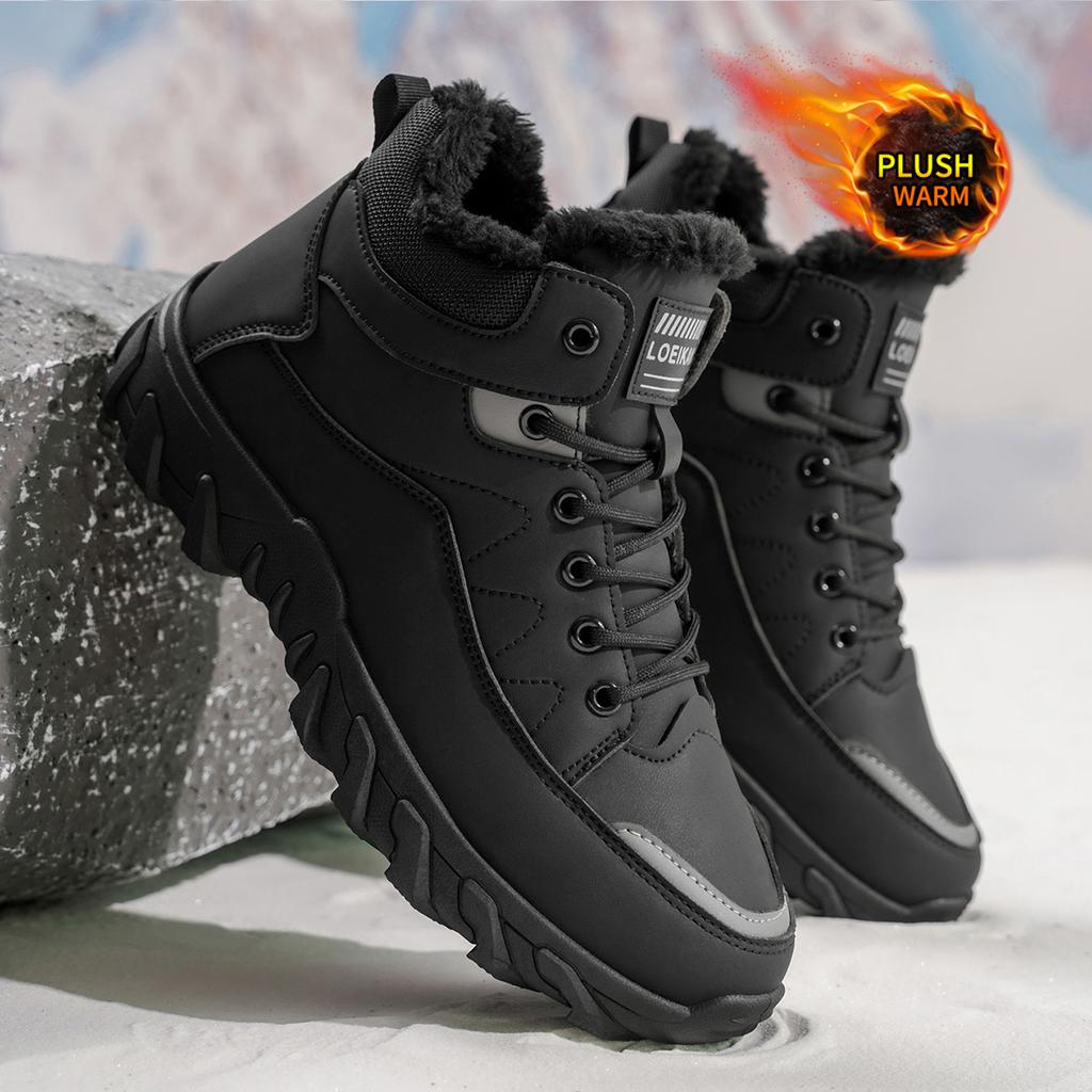 new men's snow boots, high-top leather boots, winter boots, cold-resistant, popular outdoor wear, durable, with lining