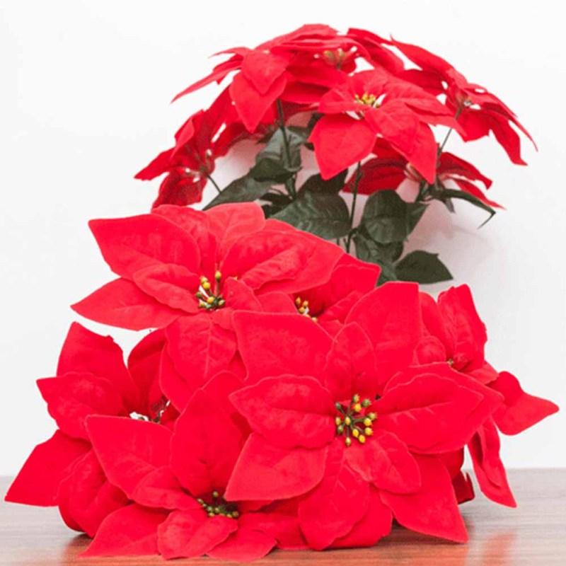 2 Bundles Christmas Artificial Poinsettia Bouquets 7 Heads Fake Flowers Ornaments For Christmas