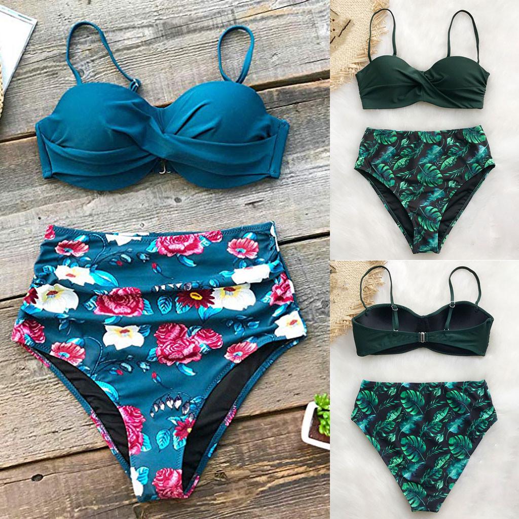 

Женский плиссированный мягкий купальный костюм из двух частей с принтом, комплект бикини, купальник, купальник