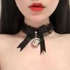 Gothic Lace Bow Bell Pendant Necklace with Butterfly Necklace Cute Collar for Women Fashion Jewelry Accessories Goth Necklace