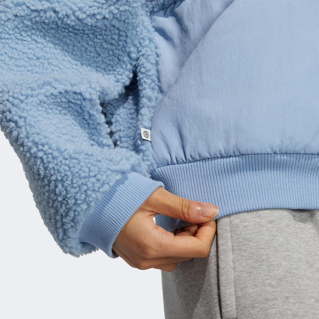 adidas Originals Solid Color Embroidered Logo Zip-Up Stand Collar Jacket Women Jacket Blue HY1374