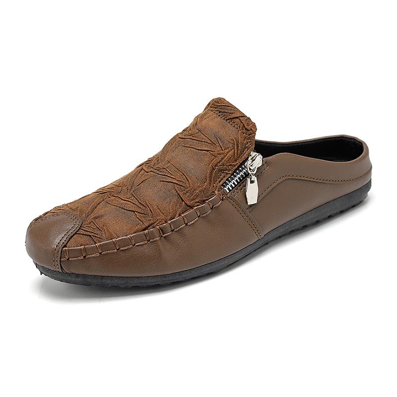 Men's Summer Slippers 2024 Luxury Artificial Leather Casual Barefoot Moccasins For Men Comfortable Flats Outdoor Fashion Shoes