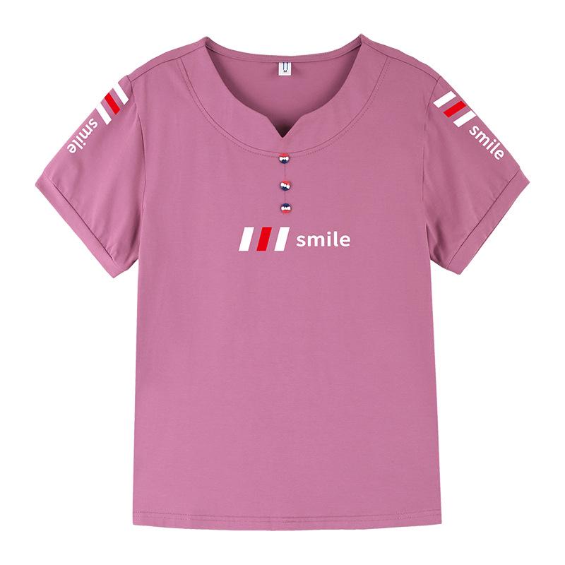 Women's V-Neck Cotton T-Shirt: 2025 Summer Fashion for Middle-Aged Mothers - Stylish, Short-Sleeved, and Hot-Selling.