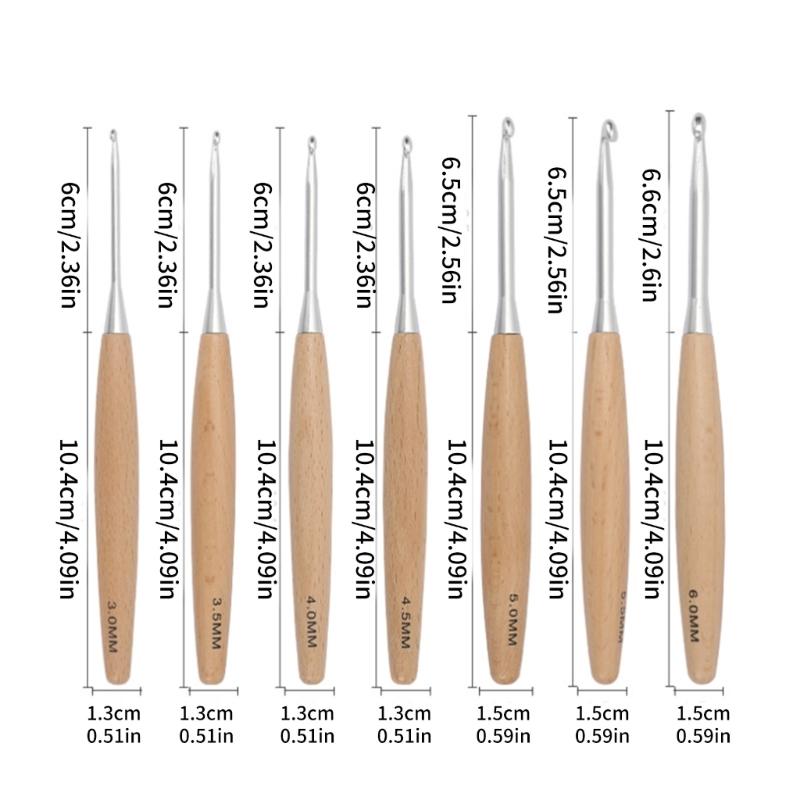 7PCS Wooden Handle Crochet Hook with Big Eye Needle Stitching Marker, Storage Bag for DIY Crochet Craft Hand Stitching