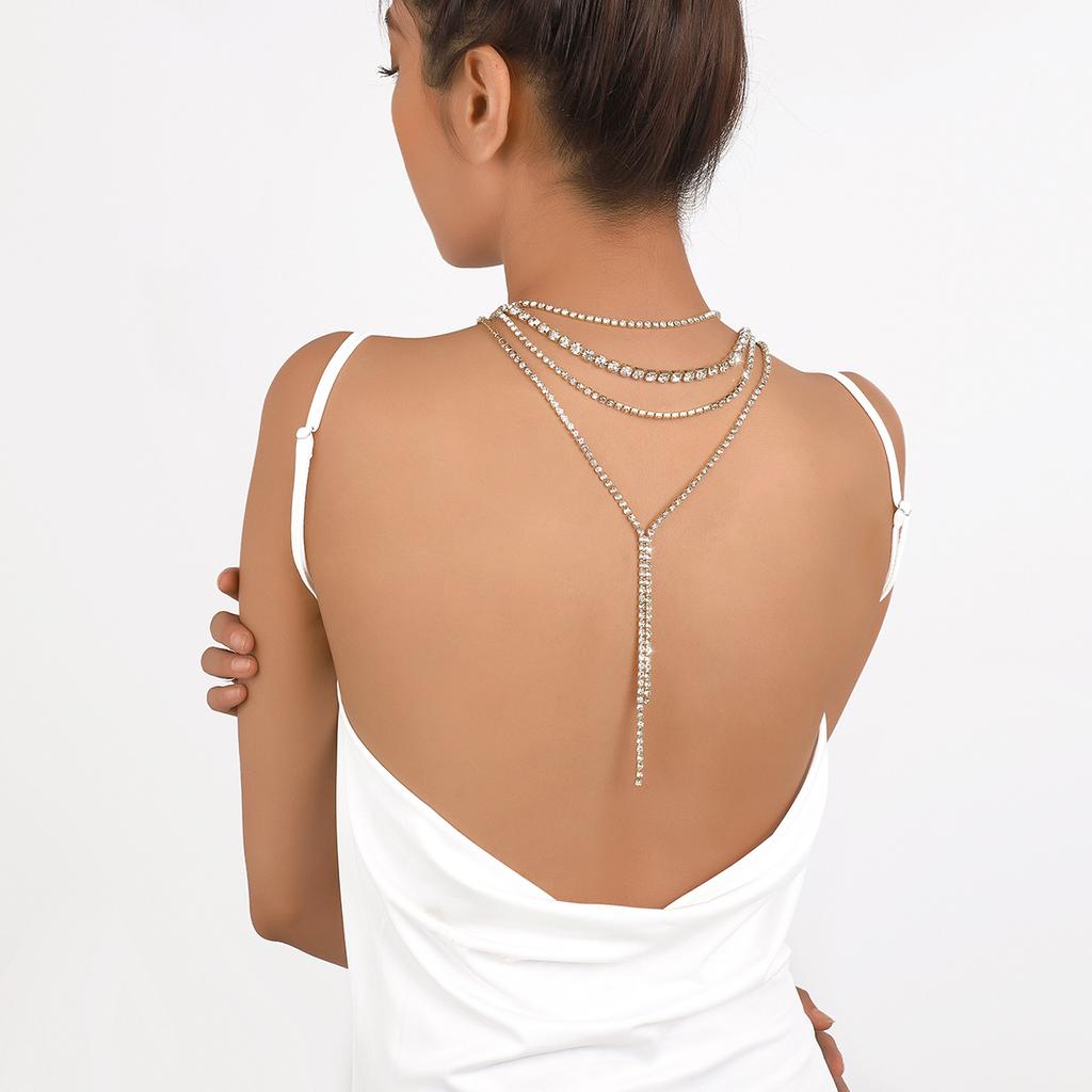 Exaggerated Niche Fashion Rhinestone Necklace Multi-layer Light Luxury Tassel Necklace Dinner Dance Back Accessories